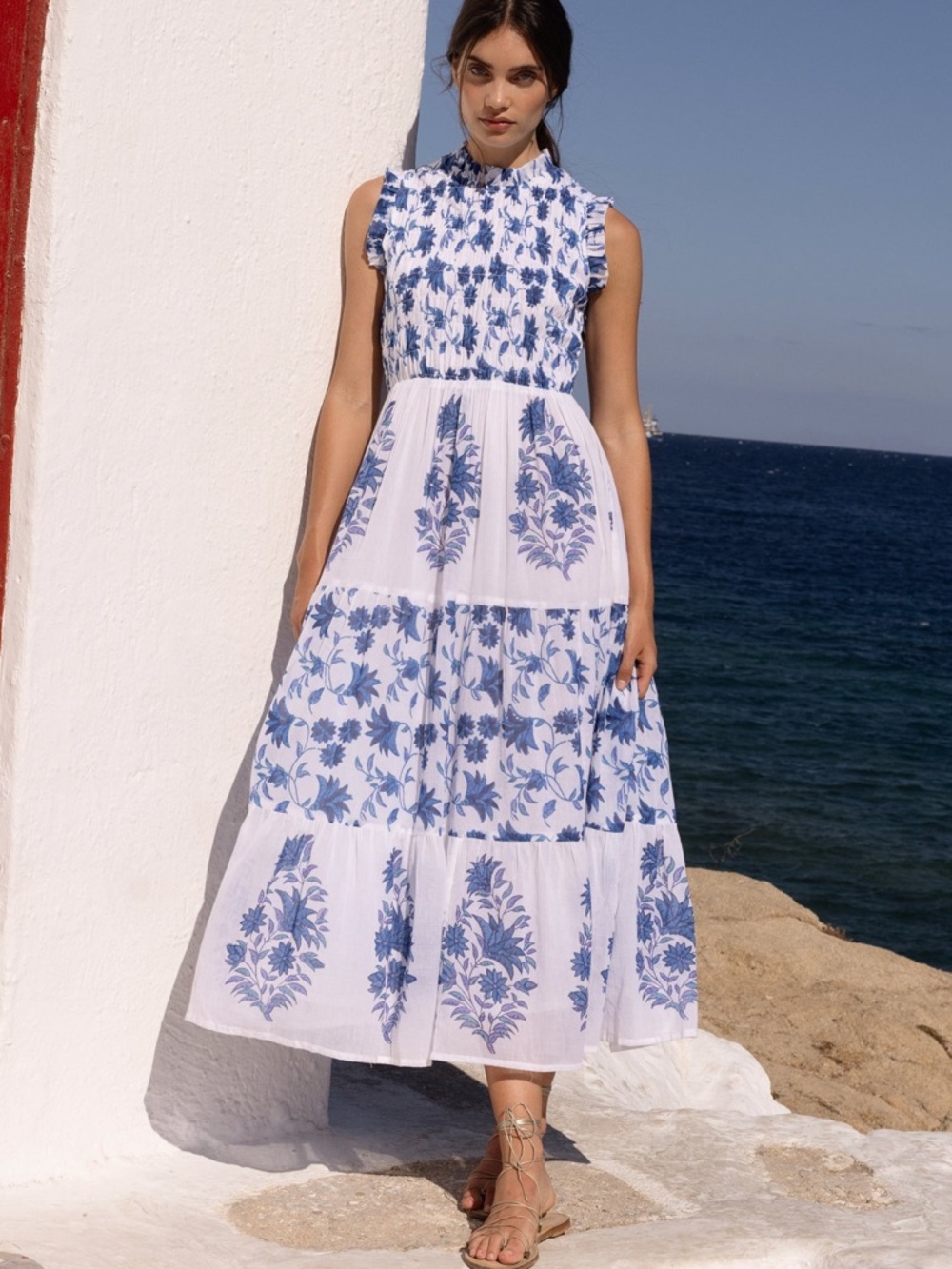 OLIPHANT SLEEVELESS SMOCKED MAXI- MARION BLUE Medium